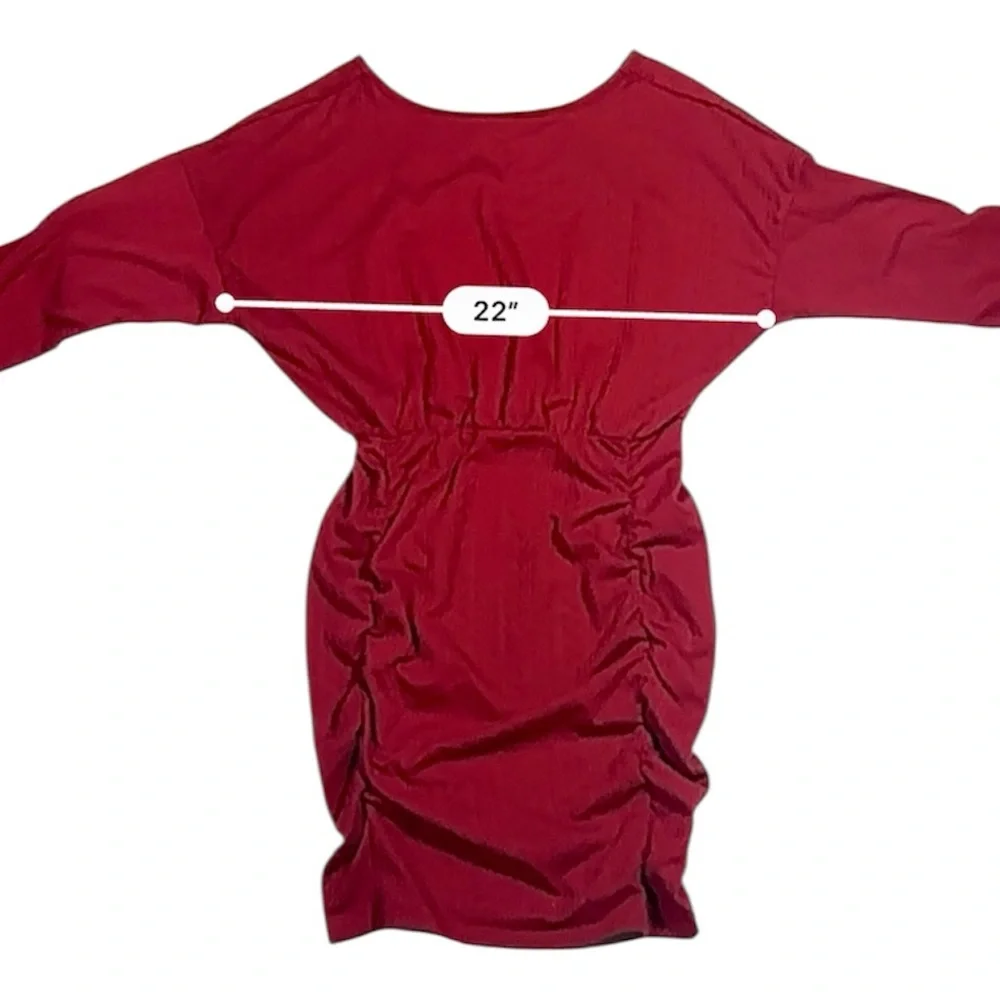 LI&QI Red Ruched Long Sleeve Bodycon Dress – Size L - Picture 13 of 15